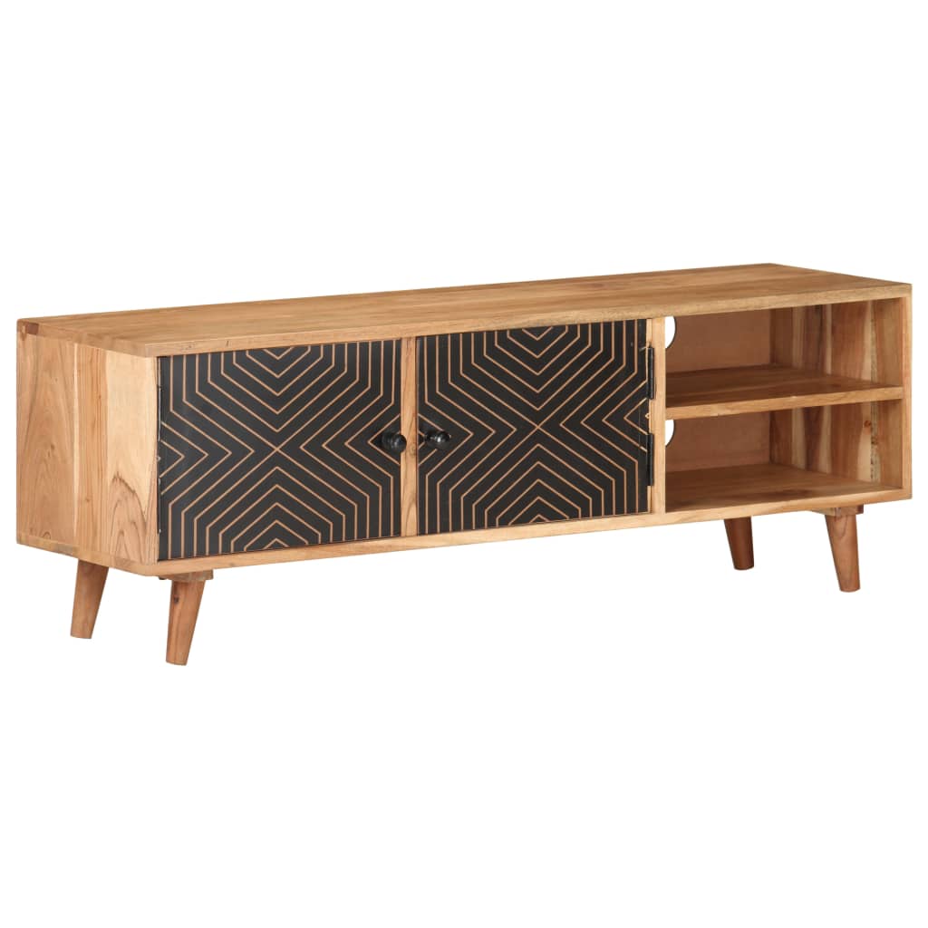 Tv Stolek 115 X 30 X 39 Cm Masivní Akáciové Dřevo Bílá