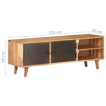 Tv Stolek 115 X 30 X 39 Cm Masivní Akáciové Dřevo Bílá