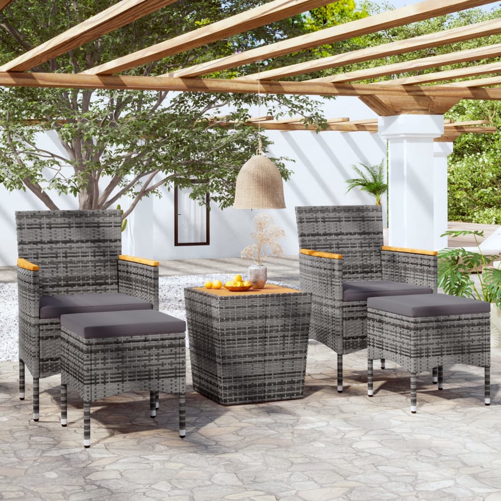 5Dílný Zahradní Bistro Set Polyratan A Masivní Akácie Šedý