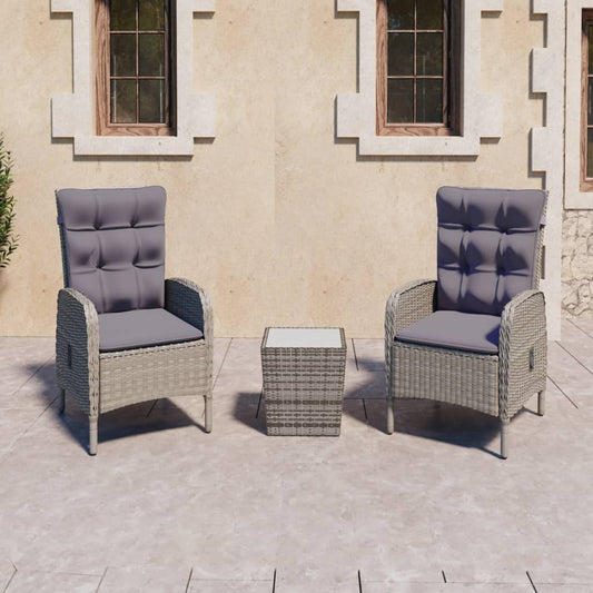 3Dílný Zahradní Bistro Set Polyratan A Sklo Šedý