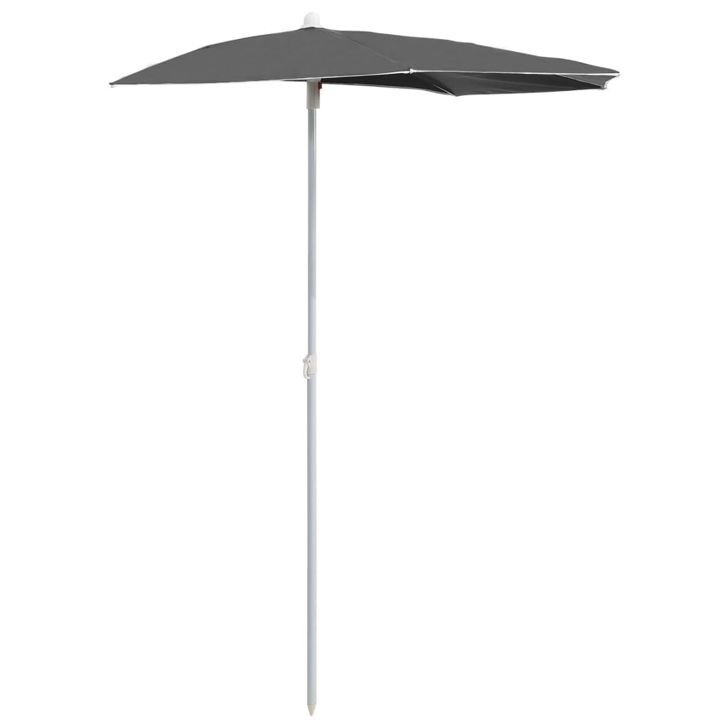 Zahradní Půlkruhový Slunečník S Tyčí 180 X 90 Cm Antracitový