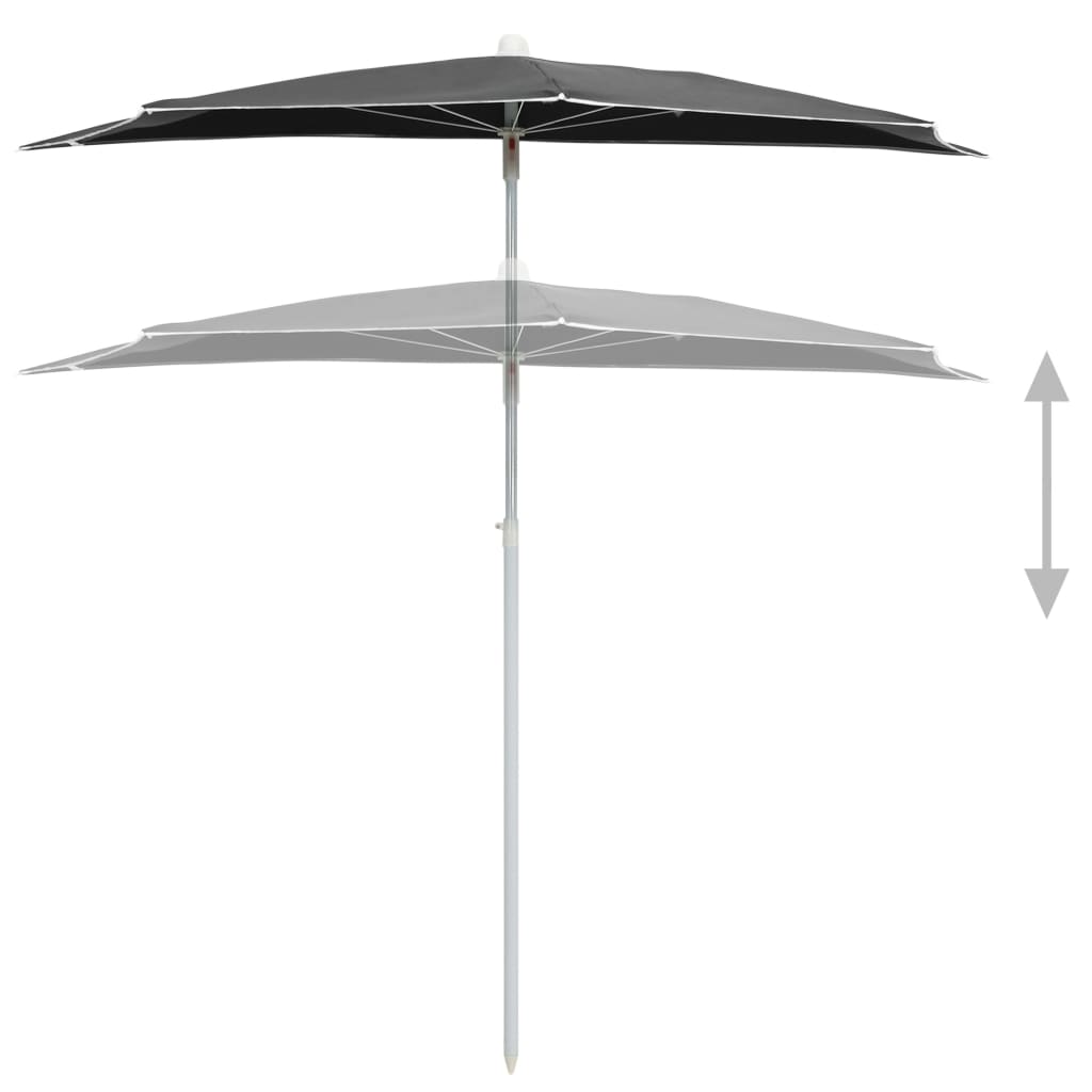 Zahradní Půlkruhový Slunečník S Tyčí 180 X 90 Cm Antracitový