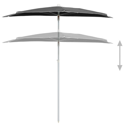 Zahradní Půlkruhový Slunečník S Tyčí 180 X 90 Cm Antracitový