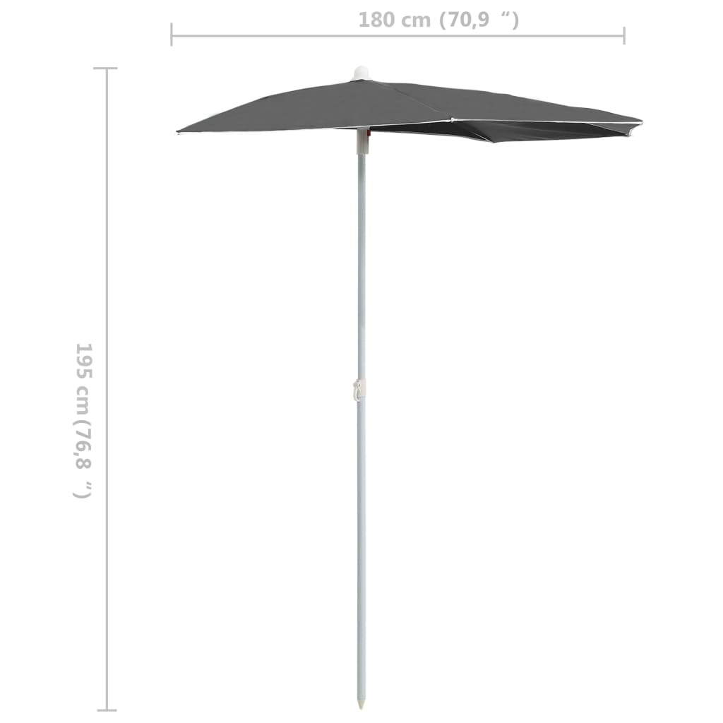 Zahradní Půlkruhový Slunečník S Tyčí 180 X 90 Cm Antracitový