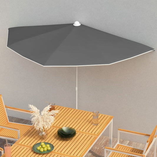 Zahradní Půlkruhový Slunečník S Tyčí 180 X 90 Cm Antracitový