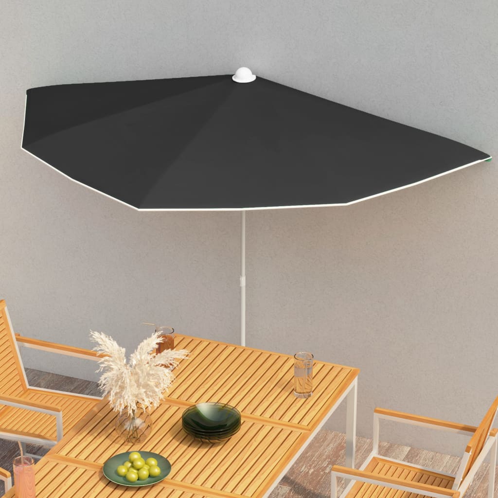 Zahradní Půlkruhový Slunečník S Tyčí 180 X 90 Cm Antracitový