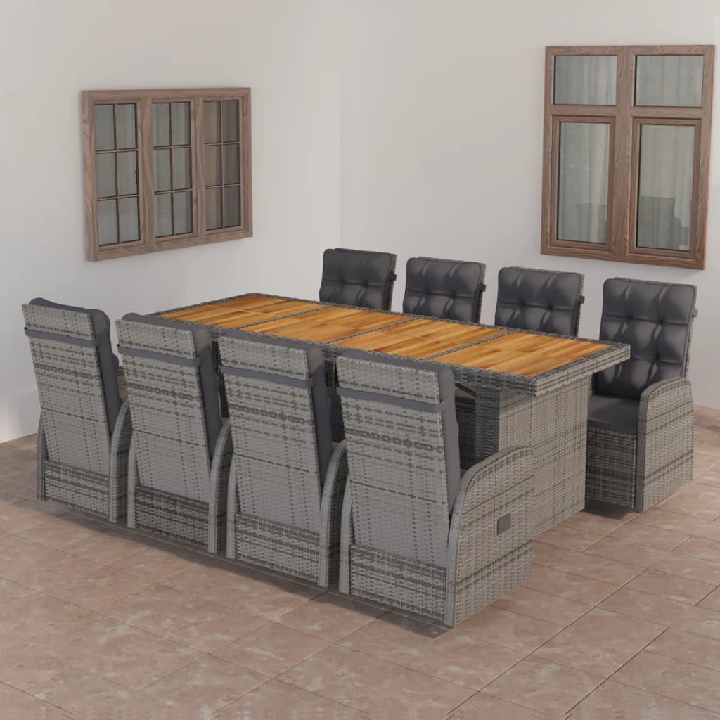 9Dílný Zahradní Jídelní Set S Poduškami Polyratan Šedý