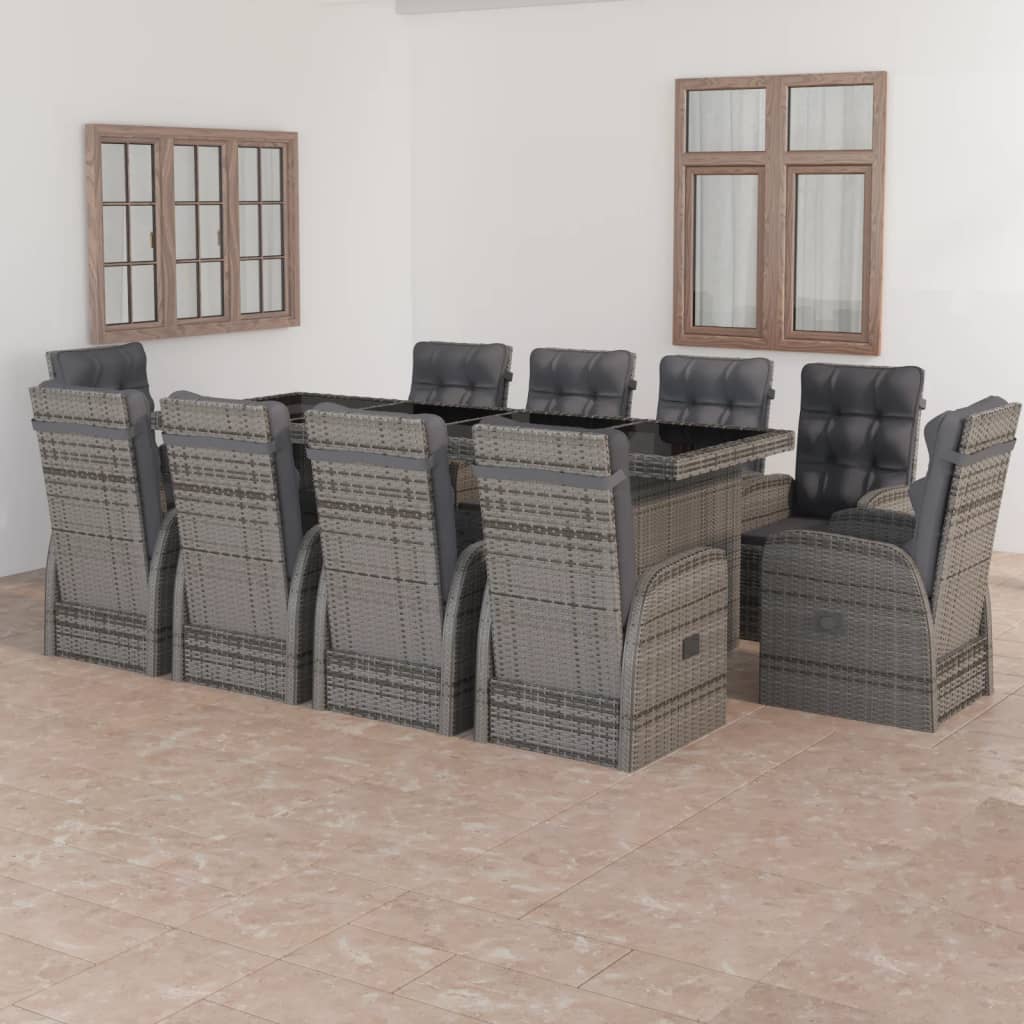 9Dílný Zahradní Jídelní Set S Poduškami Polyratan Šedý