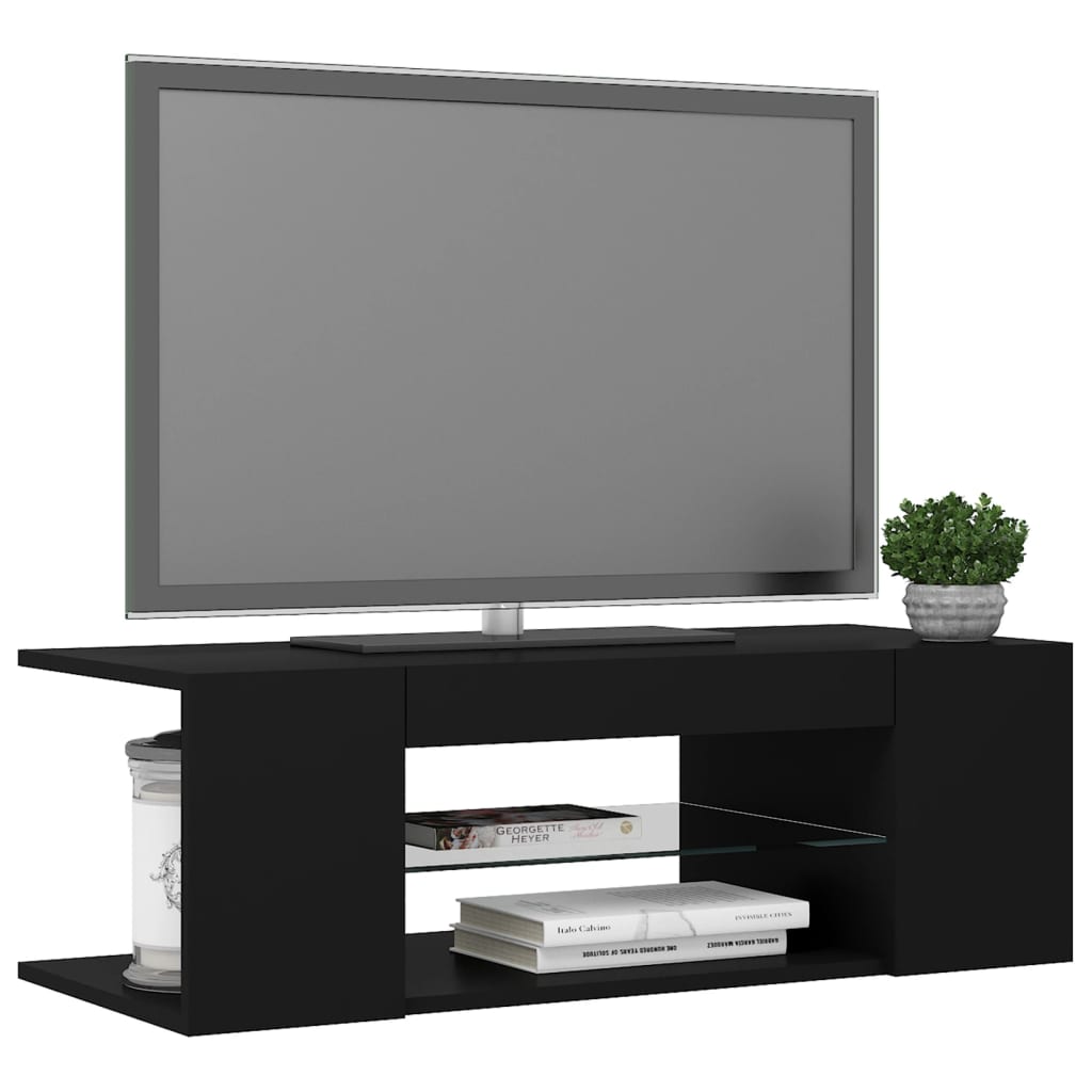Tv Skříňka S Led Osvětlením Černá 90 X 39 X 30 Cm