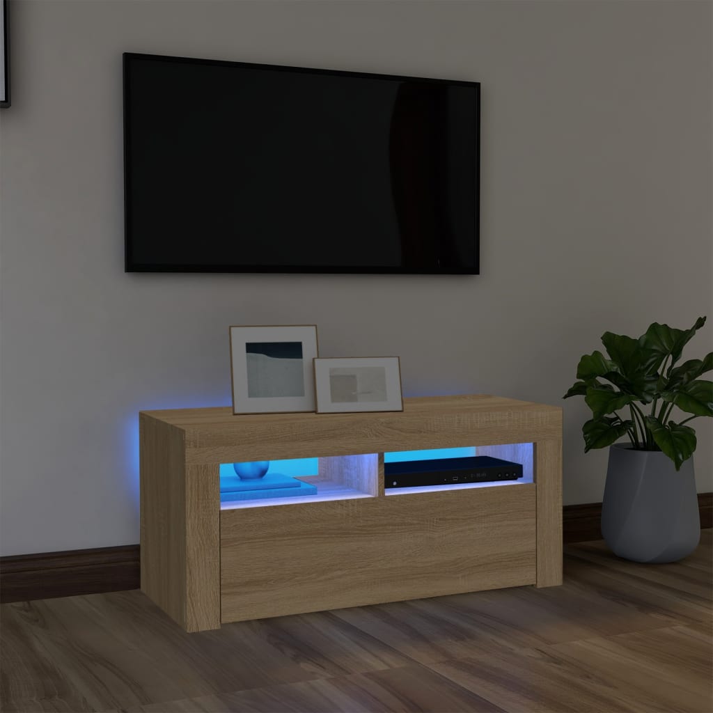 Tv Skříňka S Led Osvětlením Betonově Šedá 90 X 35 X 40 Cm