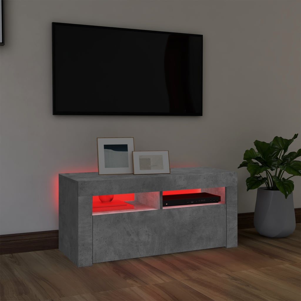 Tv Skříňka S Led Osvětlením Betonově Šedá 90 X 35 X 40 Cm