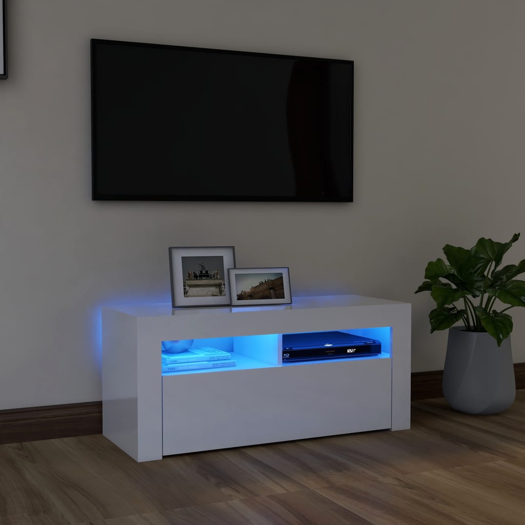 Tv Skříňka S Led Osvětlením Betonově Šedá 90 X 35 X 40 Cm