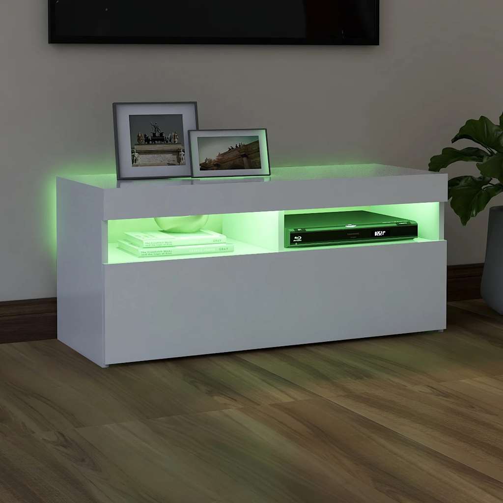 Tv Skříňka S Led Osvětlením Bílá 90 X 35 X 40 Cm