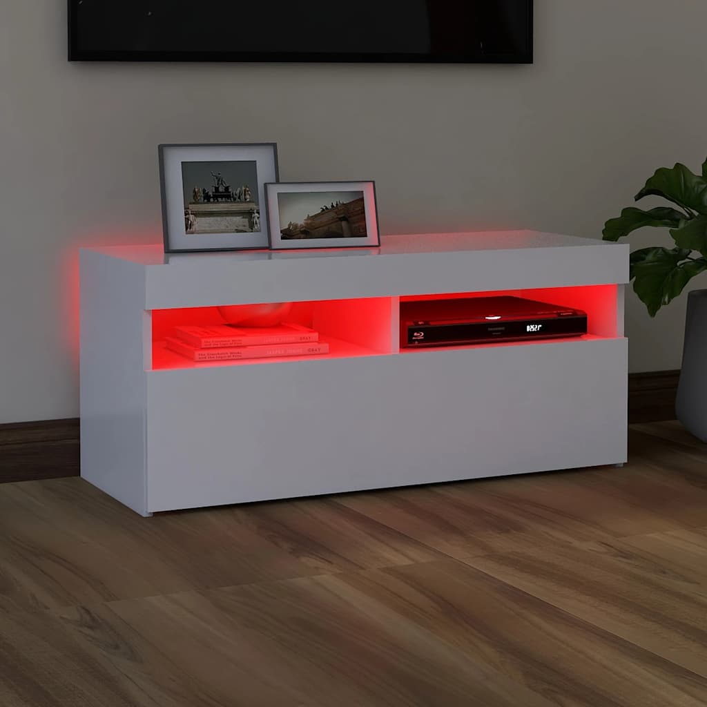 Tv Skříňka S Led Osvětlením Bílá 90 X 35 X 40 Cm