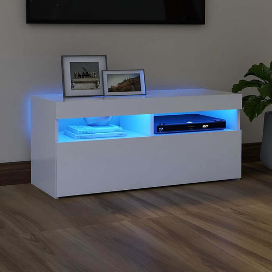 Tv Skříňka S Led Osvětlením Bílá 90 X 35 X 40 Cm