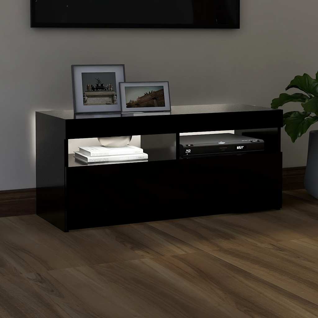 Tv Skříňka S Led Osvětlením Černá 90 X 35 X 40 Cm
