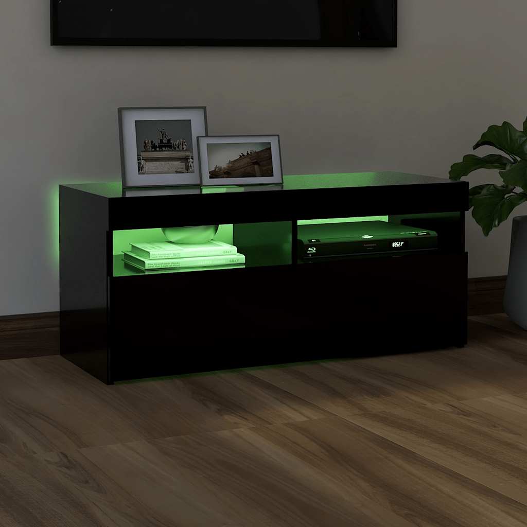 Tv Skříňka S Led Osvětlením Černá 90 X 35 X 40 Cm