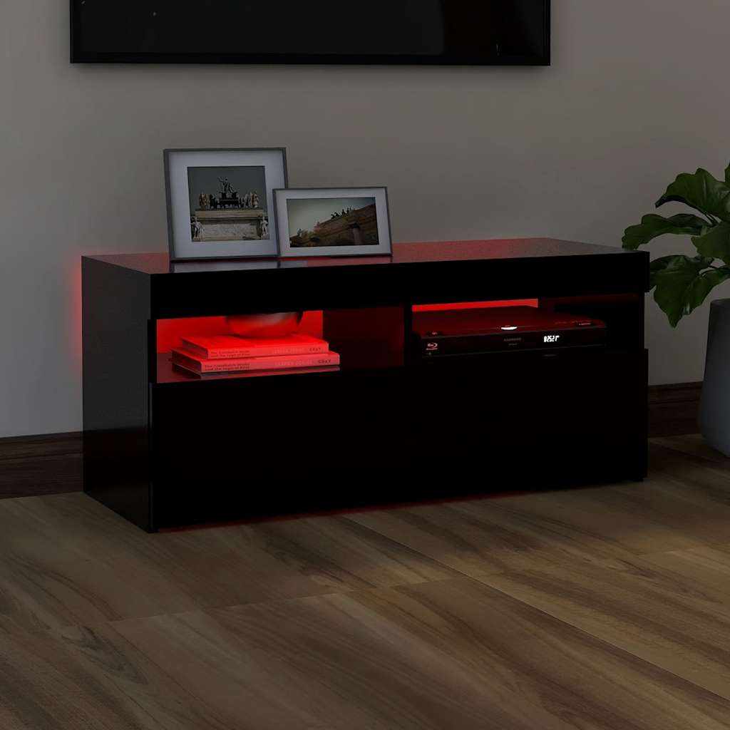 Tv Skříňka S Led Osvětlením Černá 90 X 35 X 40 Cm