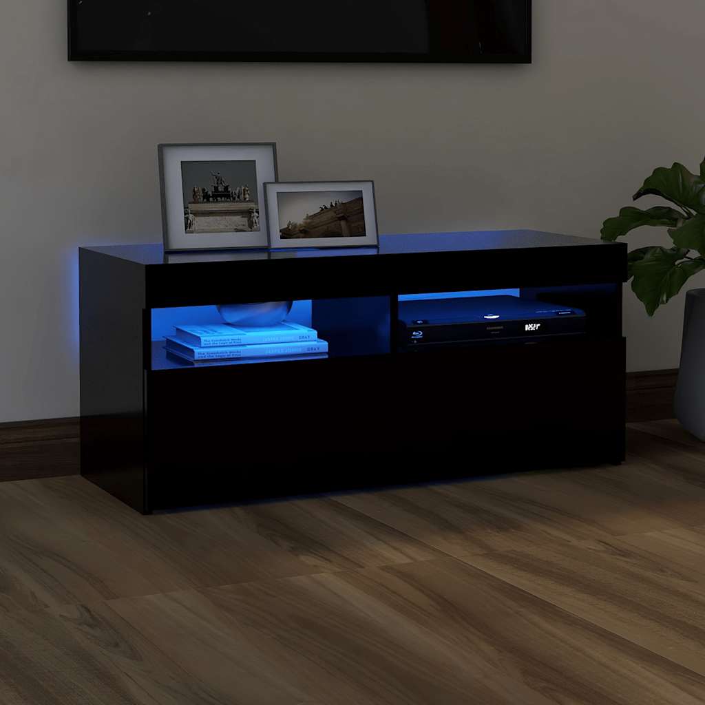 Tv Skříňka S Led Osvětlením Černá 90 X 35 X 40 Cm