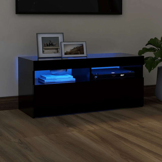 Tv Skříňka S Led Osvětlením Černá 90 X 35 X 40 Cm