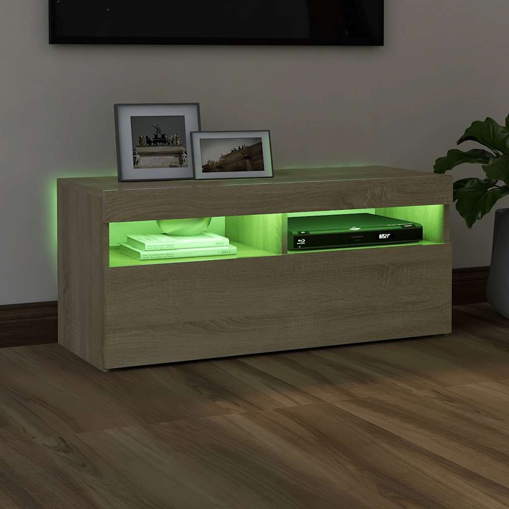 Tv Skříňka S Led Osvětlením Dub Sonoma 90 X 35 X 40 Cm