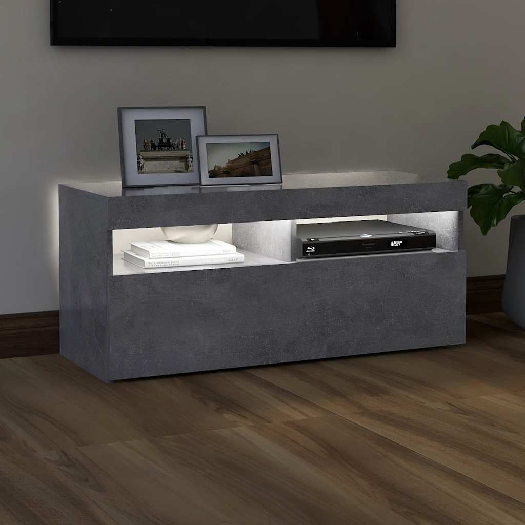 Tv Skříňka S Led Osvětlením Betonově Šedá 90 X 35 X 40 Cm
