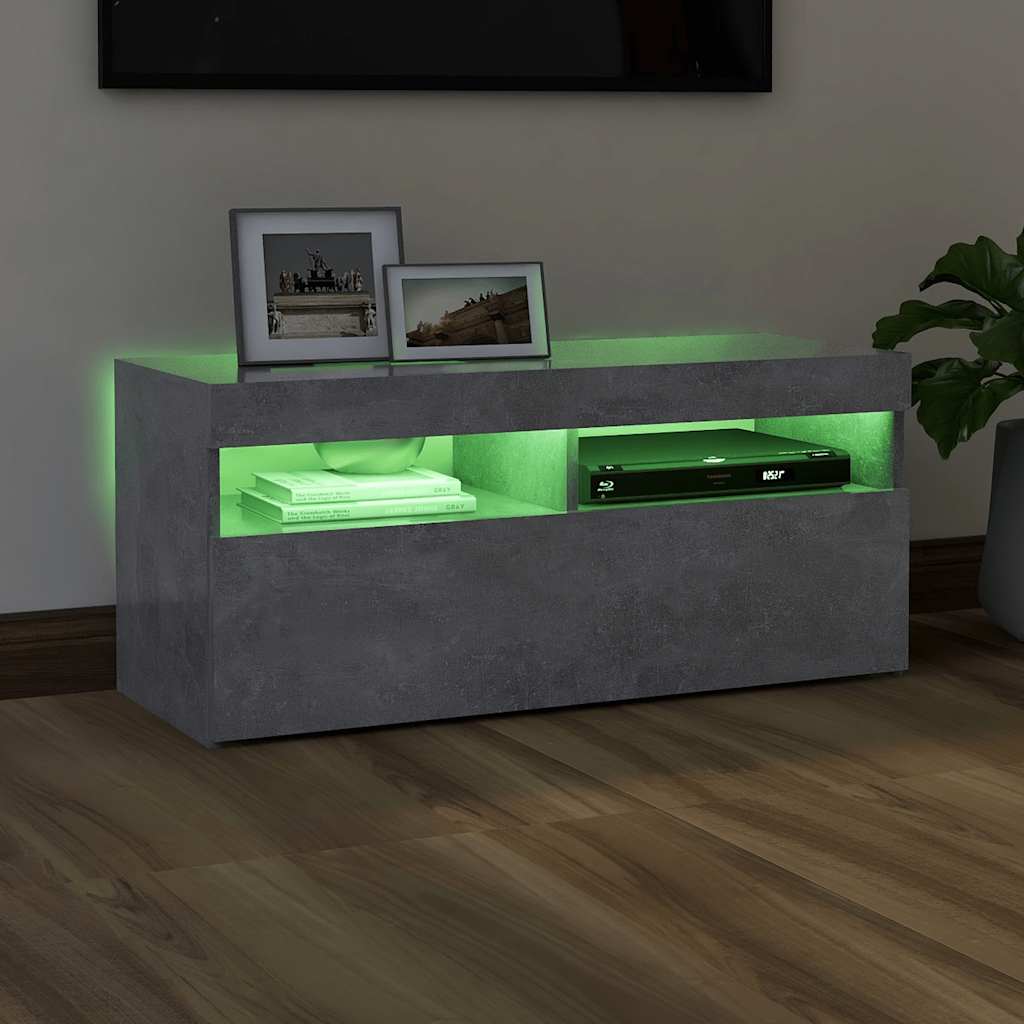 Tv Skříňka S Led Osvětlením Betonově Šedá 90 X 35 X 40 Cm