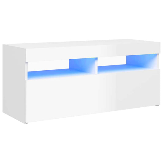 Tv Skříňka S Led Osvětlením Bílá S Vysokým Leskem 90X35X40 Cm