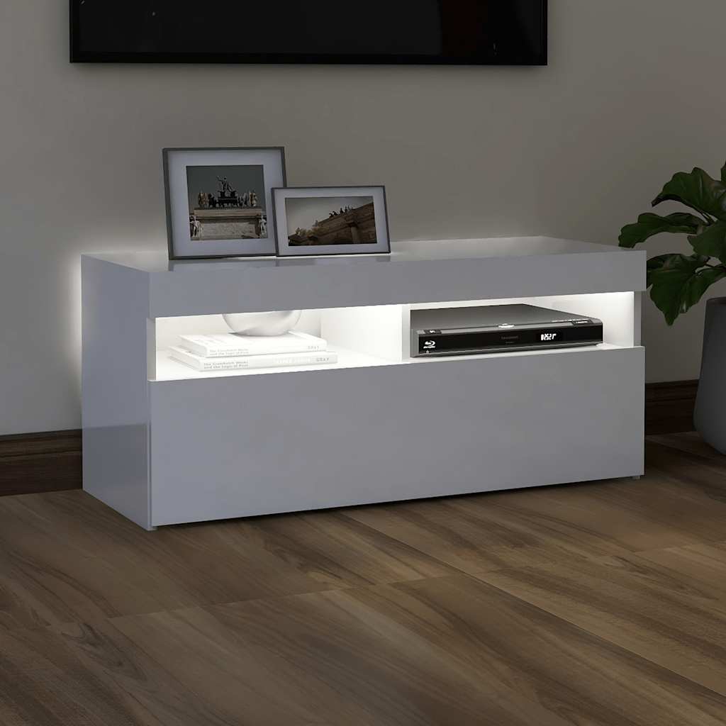 Tv Skříňka S Led Osvětlením Bílá S Vysokým Leskem 90X35X40 Cm