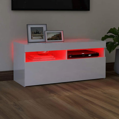 Tv Skříňka S Led Osvětlením Bílá S Vysokým Leskem 90X35X40 Cm