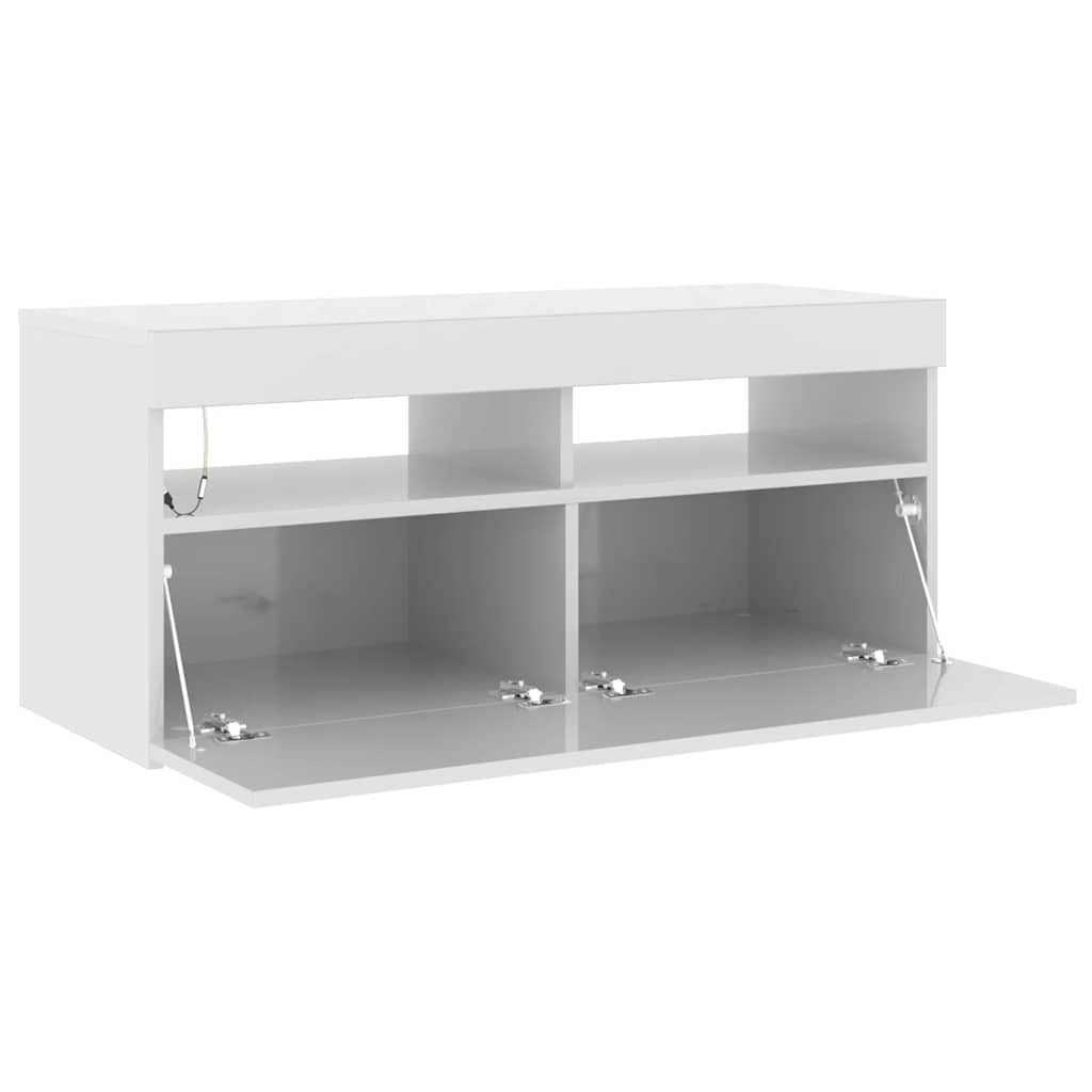 Tv Skříňka S Led Osvětlením Bílá S Vysokým Leskem 90X35X40 Cm