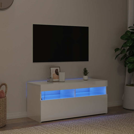 Tv Skříňka S Led Osvětlením Bílá S Vysokým Leskem 90X35X40 Cm