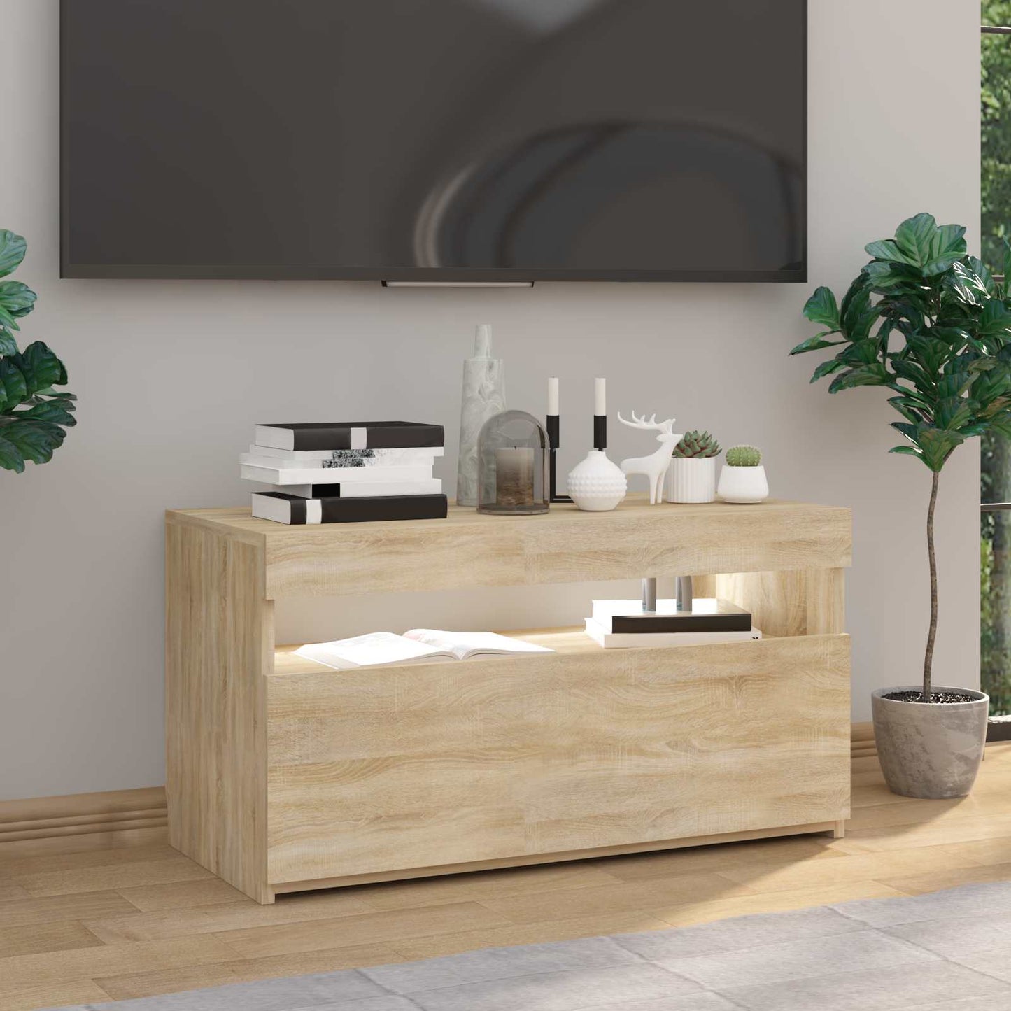 Tv Skříňka S Led Osvětlením Dub Sonoma 75 X 35 X 40 Cm
