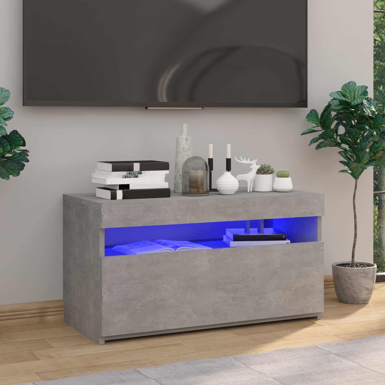 Tv Skříňka S Led Osvětlením Betonově Šedá 75 X 35 X 40 Cm