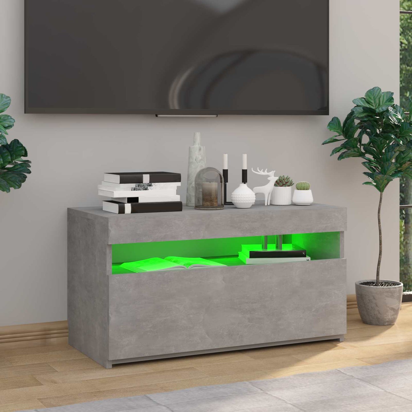 Tv Skříňka S Led Osvětlením Betonově Šedá 75 X 35 X 40 Cm