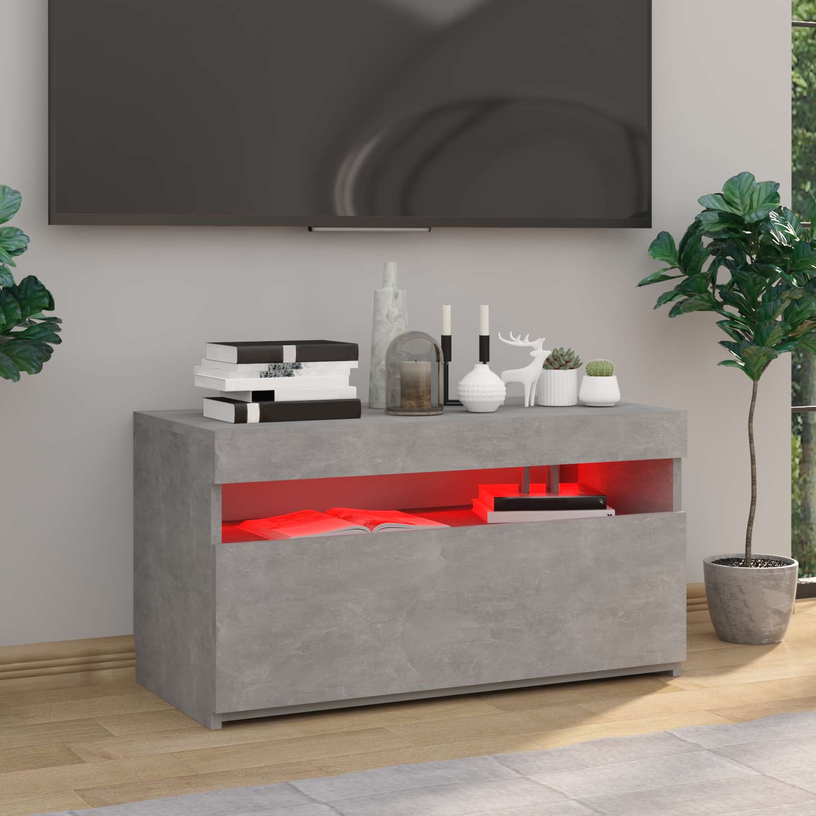 Tv Skříňka S Led Osvětlením Betonově Šedá 75 X 35 X 40 Cm