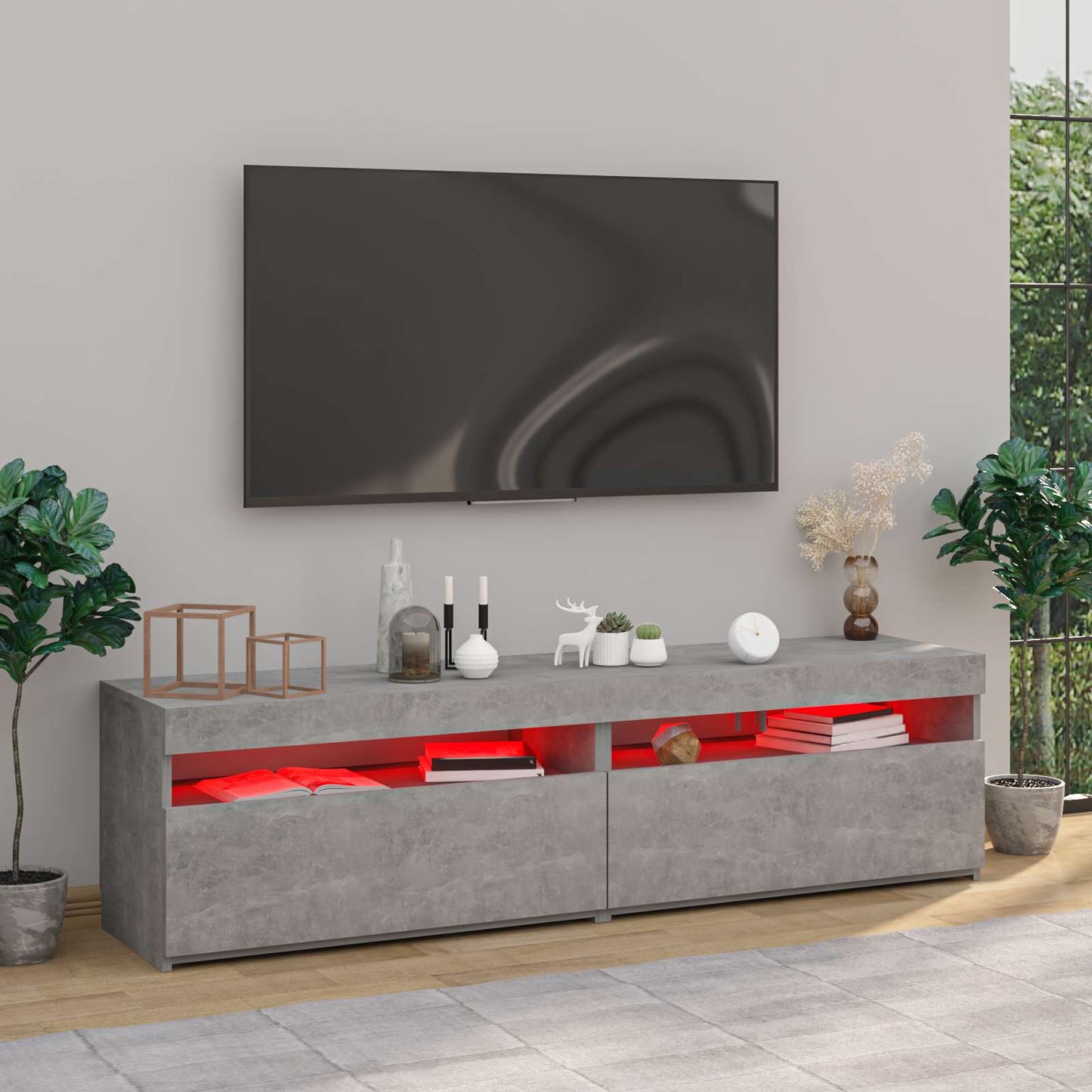 Tv Skříňky S Led Osvětlením 2 Ks Betonově Šedé 75 X 35 X 40 Cm