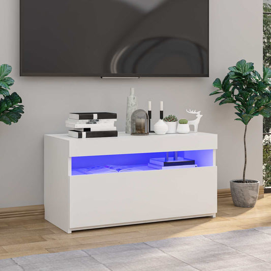 Tv Skříňka S Led Osvětlením Bílá Vysoký Lesk 75 X 35 X 40 Cm