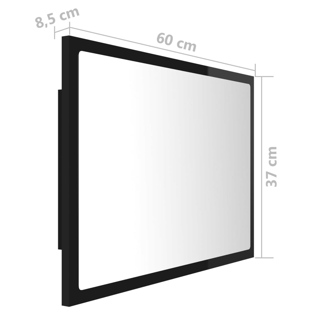 Led Koupelnové Zrcadlo Černé Vysoký Lesk 60X8,5X37 Cm Akrylové