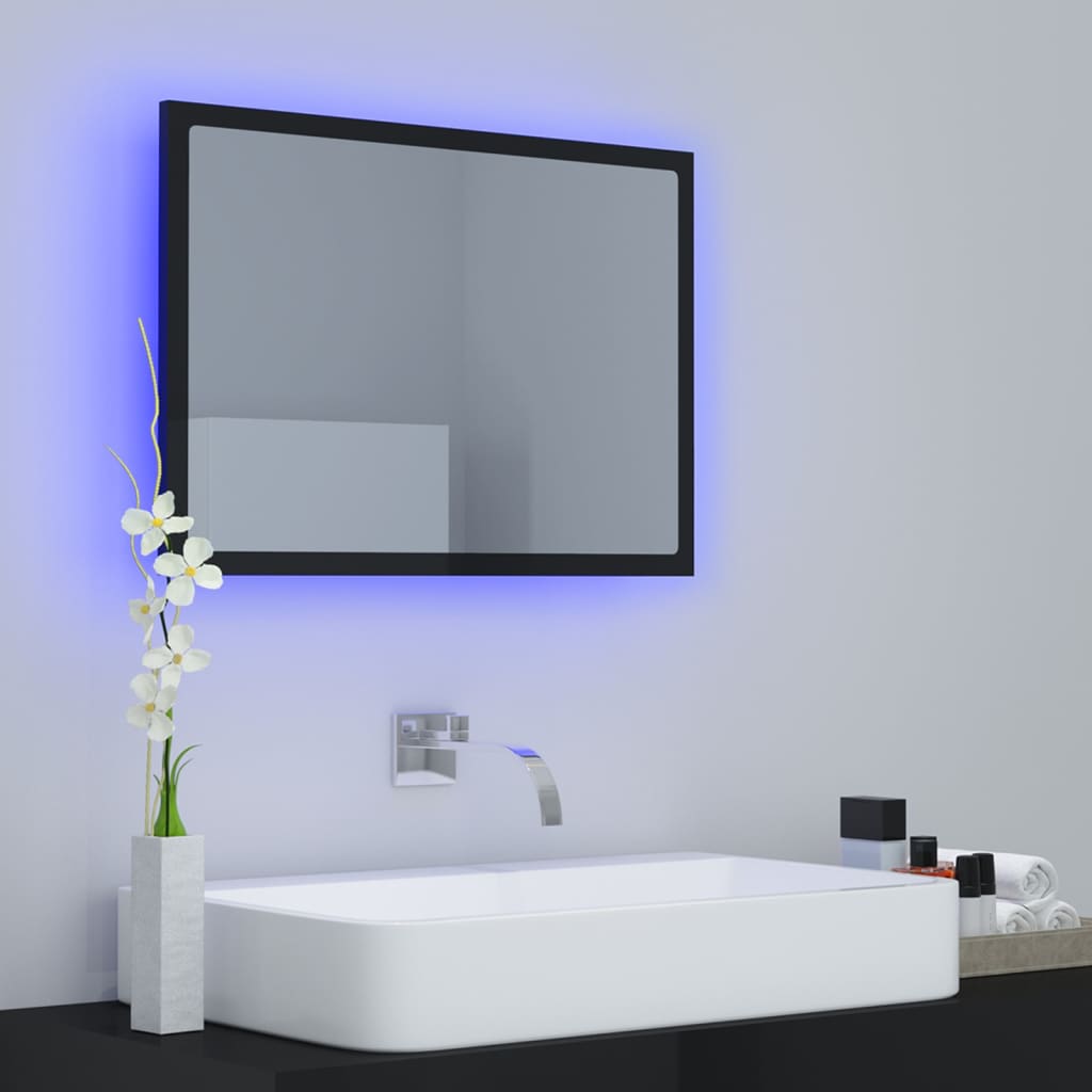 Led Koupelnové Zrcadlo Černé Vysoký Lesk 60X8,5X37 Cm Akrylové