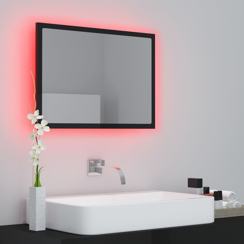 Led Koupelnové Zrcadlo Černé Vysoký Lesk 60X8,5X37 Cm Akrylové