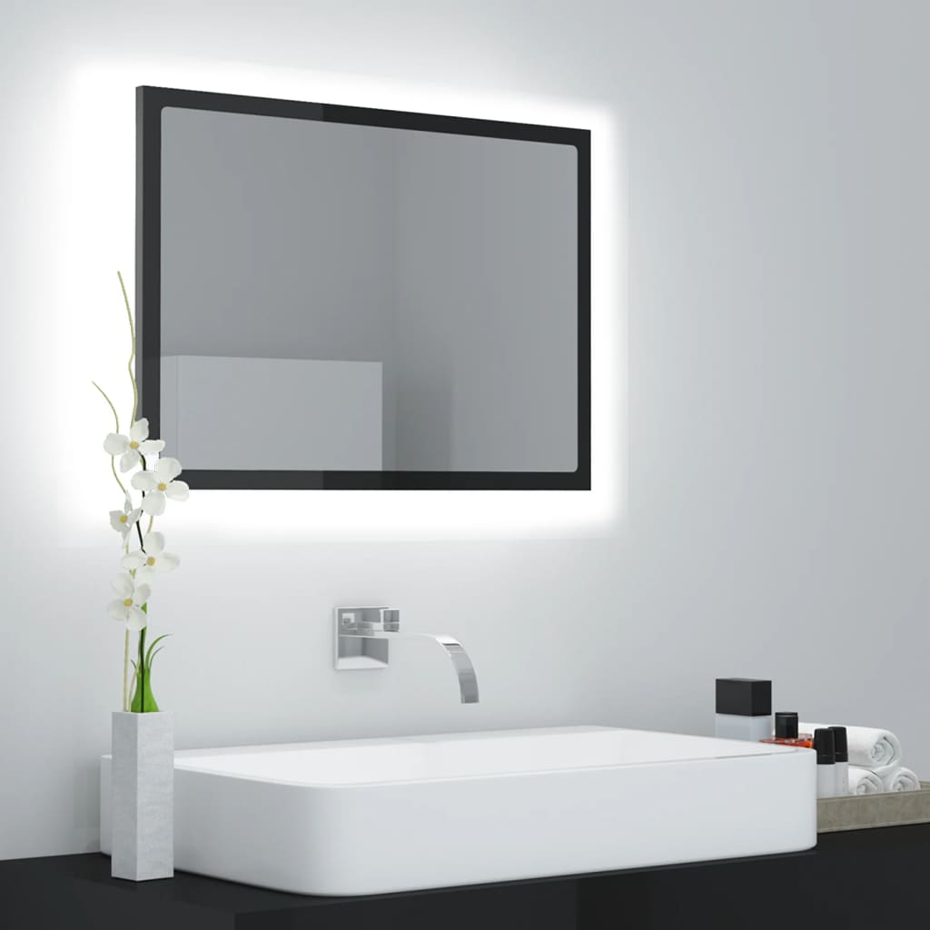 Led Koupelnové Zrcadlo Černé Vysoký Lesk 60X8,5X37 Cm Akrylové