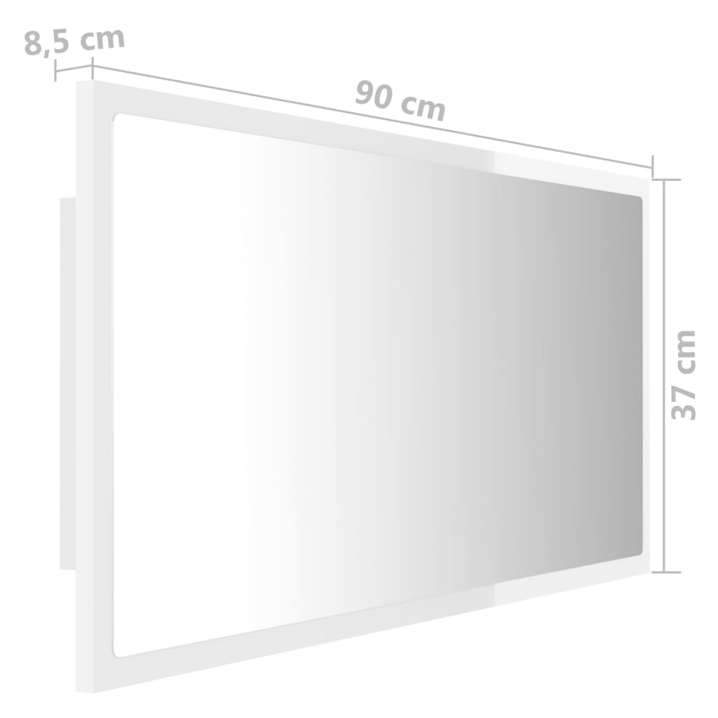 Led Koupelnové Zrcadlo Bílé Vysoký Lesk 90X8,5X37 Cm Akrylové