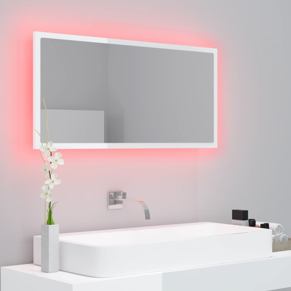 Led Koupelnové Zrcadlo Bílé Vysoký Lesk 90X8,5X37 Cm Akrylové