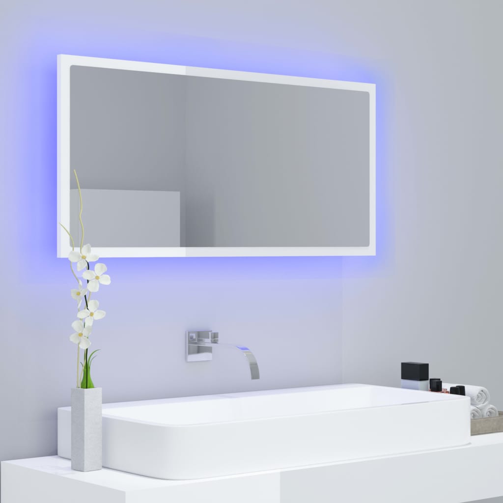 Led Koupelnové Zrcadlo Bílé Vysoký Lesk 90X8,5X37 Cm Akrylové