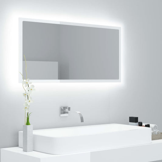 Led Koupelnové Zrcadlo Bílé Vysoký Lesk 90X8,5X37 Cm Akrylové