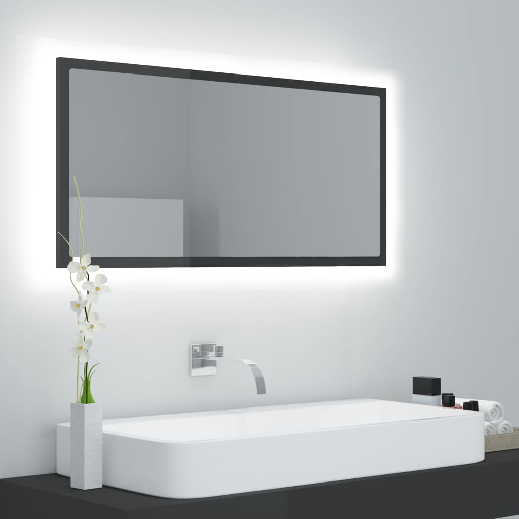 Led Koupelnové Zrcadlo Šedé 90 X 8,5 X 37 Cm Akrylové
