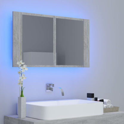 Led Koupelnová Skříňka Se Zrcadlem Betonově Šedá 80X12X45 Cm