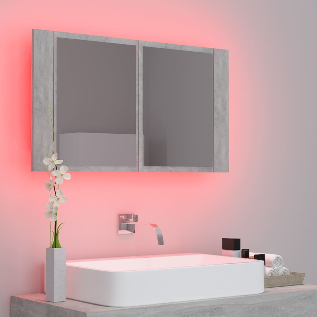 Led Koupelnová Skříňka Se Zrcadlem Betonově Šedá 80X12X45 Cm