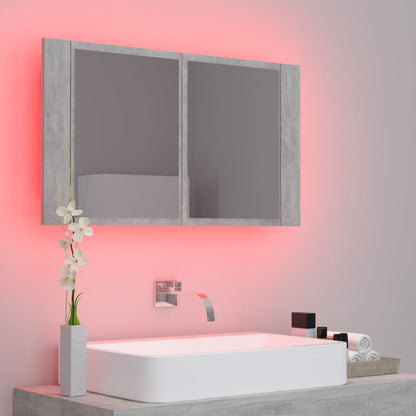 Led Koupelnová Skříňka Se Zrcadlem Betonově Šedá 80X12X45 Cm
